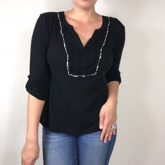 Anthro Meadow Rue Effortless Eyelet Henley Top - Picture 4 of 8